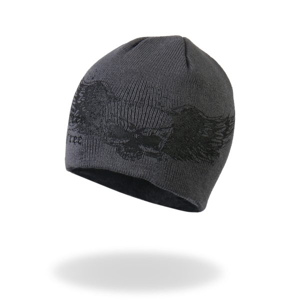 Hot Leathers KHB1000 Skull with Wings Grey Knit Cap For Discount - Image 2